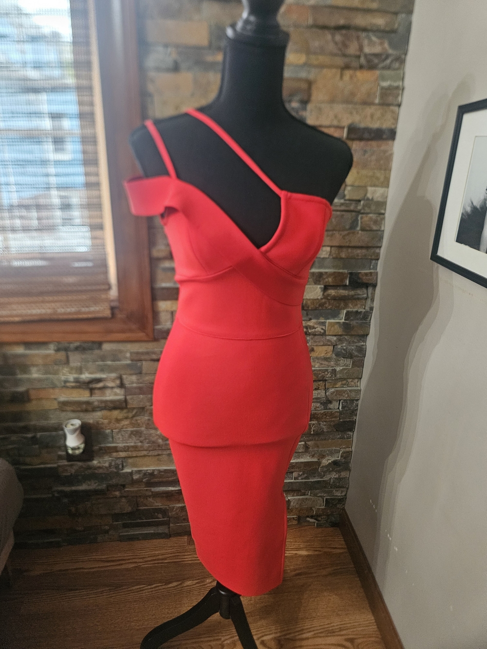 One-Shoulder Red Asymmetrical Midi Dress